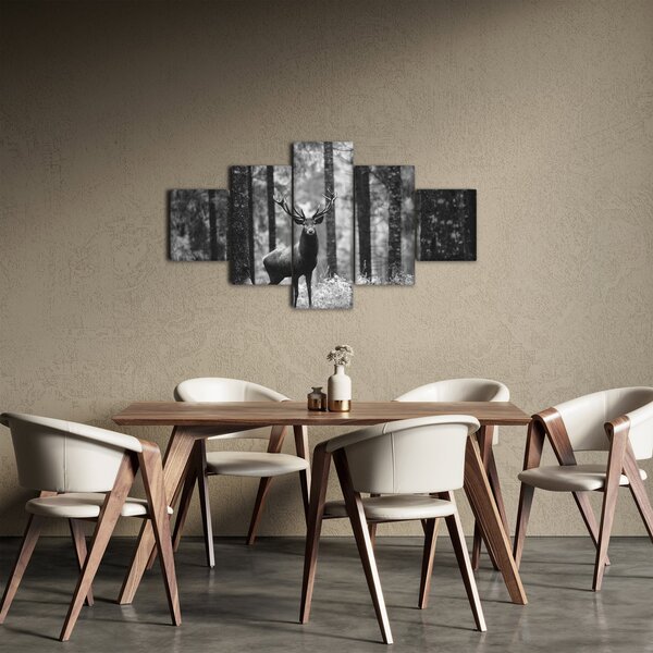 Obraz - Jelen v lese 2, černobílá (125x70 cm)
