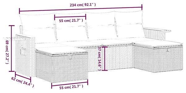 6dílná zahradní sedací souprava s poduškami černá polyratan 3265556