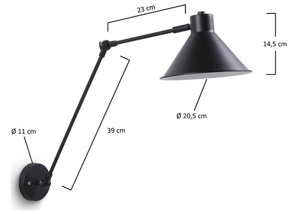 Černé kovové nástěnné světlo Kave Home Dione