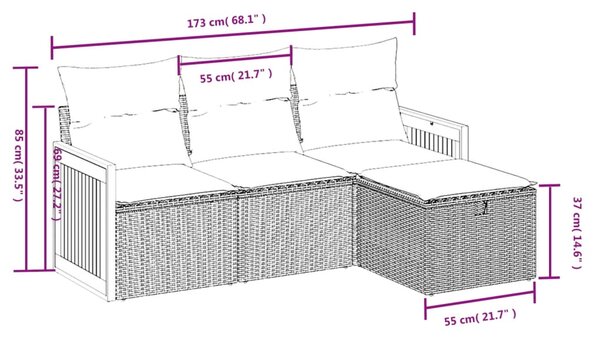 4dílná zahradní sedací souprava s poduškami černá polyratan 3265704