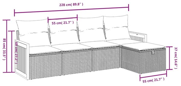 5dílná zahradní sedací souprava s poduškami černá polyratan 3265717