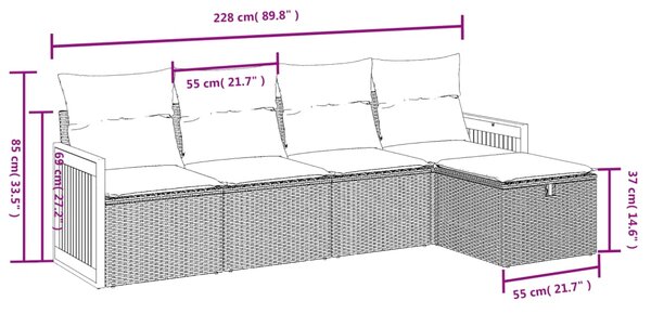 5dílná zahradní sedací souprava s poduškami černá polyratan 3265718