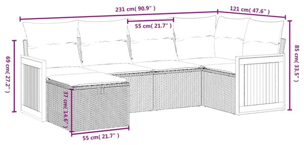 6dílná zahradní sedací souprava s poduškami černá polyratan 3265732