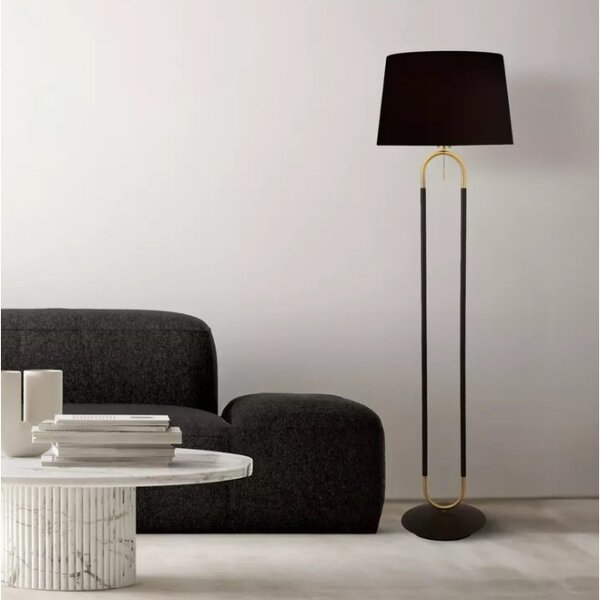 Searchlight EU41432SB Stojací lampa JAZZ PATINA & ČERNÉ SAMETOVÉ stínidlo