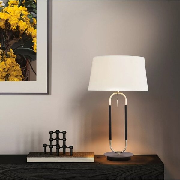 Searchlight EU41431SS Velká stolní lampa JAZZ satin & BÍLÉ SAMETOVÉ stínidlo