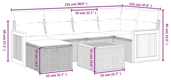 7dílná zahradní sedací souprava a podušky mix béžové polyratan 3265742