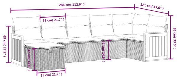 7dílná zahradní sedací souprava a podušky mix béžové polyratan 3265749