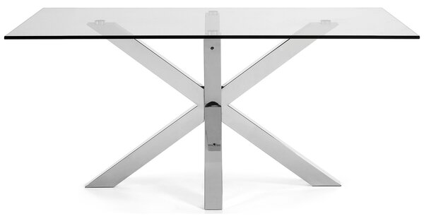 Skleněný jídelní stůl Kave Home Argo 160 x 90 cm s nerezovou podnoží