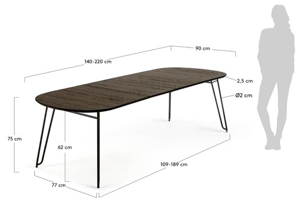 Černý jasanový rozkládací stůl Kave Home Milian 140-220x90 cm