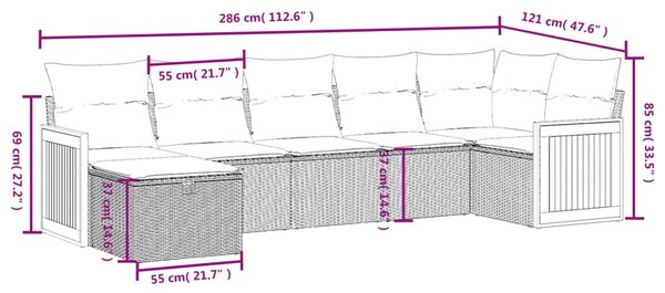 7dílná zahradní sedací souprava s poduškami šedá polyratan 3265750