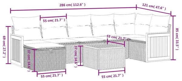 8dílná zahradní sedací souprava s poduškami černá polyratan 3265753
