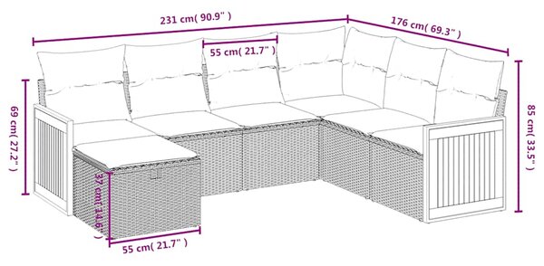 7dílná zahradní sedací souprava s poduškami černá polyratan 3265759