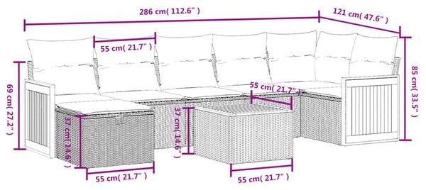 8dílná zahradní sedací souprava s poduškami šedá polyratan 3265757