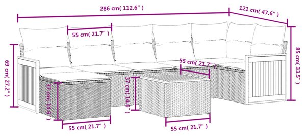 8dílná zahradní sedací souprava a podušky mix béžové polyratan 3265756