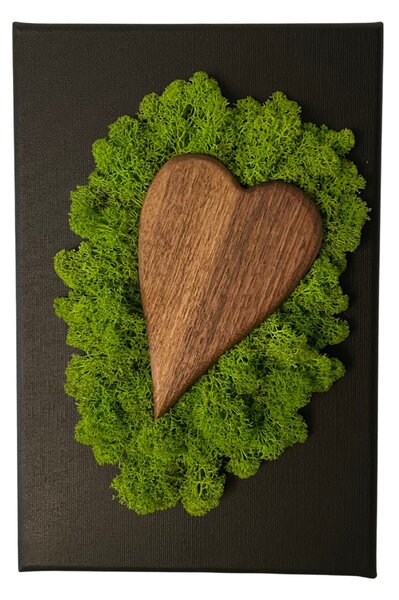 Mechový obrázek s dřevěným srdcem 20 x 30 cm