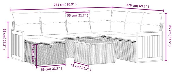 8dílná zahradní sedací souprava s poduškami černá polyratan 3265766
