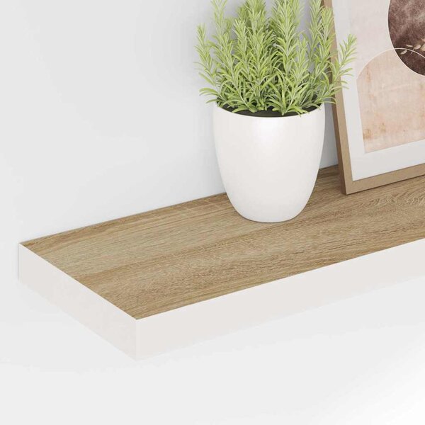Plovoucí nástěnné police 2 ks dub a bílé 80 x 23,5 x 3,8 cm MDF 326580