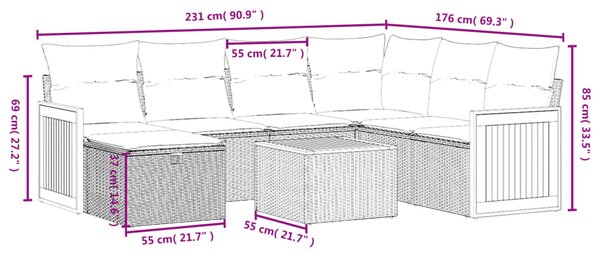 8dílná zahradní sedací souprava s poduškami šedá polyratan 3265771
