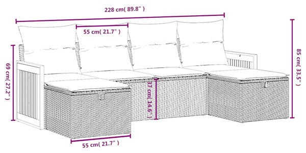6dílná zahradní sedací souprava s poduškami černá polyratan 3265773
