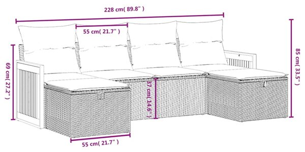 6dílná zahradní sedací souprava s poduškami šedá polyratan 3265778