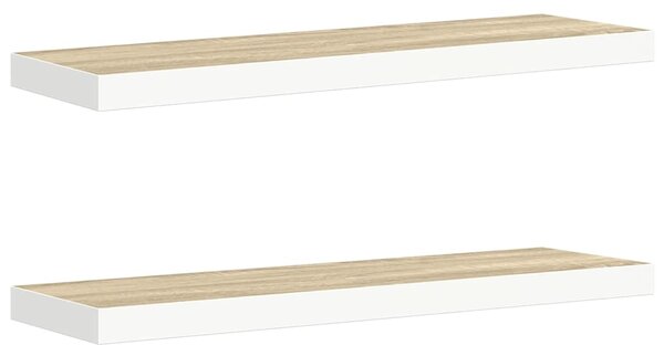 Plovoucí nástěnné police 2 ks dub a bílé 80 x 23,5 x 3,8 cm MDF 326580