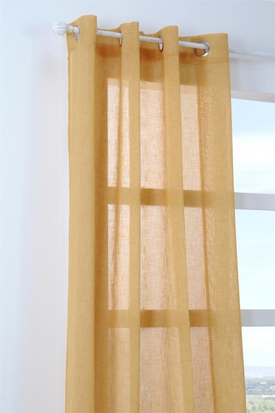 Dekorační záclona s kroužky režného vzhledu PALOMA mustard/hořčicová 140x260 cm (cena za 1 kus) France