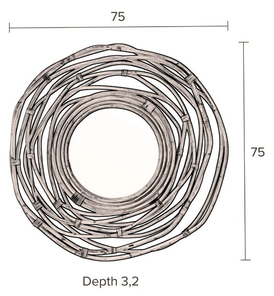 Přírodní ratanové závěsné zrcadlo DUTCHBONE Kubu O 75 cm