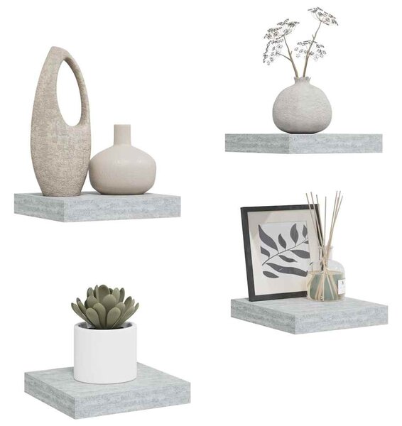 Plovoucí nástěnné police 4 ks betonově šedé 23x23,5x3,8 cm MDF 326590