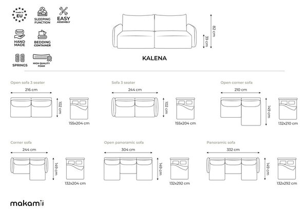 Krémová rozkládací/s úložným prostorem pohovka 238 cm Kalena – Makamii