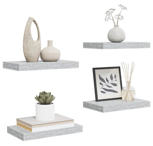 Plovoucí nástěnné police 4 ks betonově šedé 40x23,5x3,8 cm MDF 326593