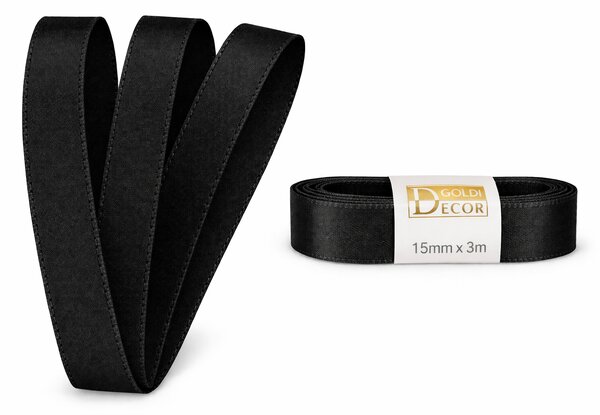 Stuha taftová CLASSIC BLACK černá 15mm x 3m (5,-Kč/m)
