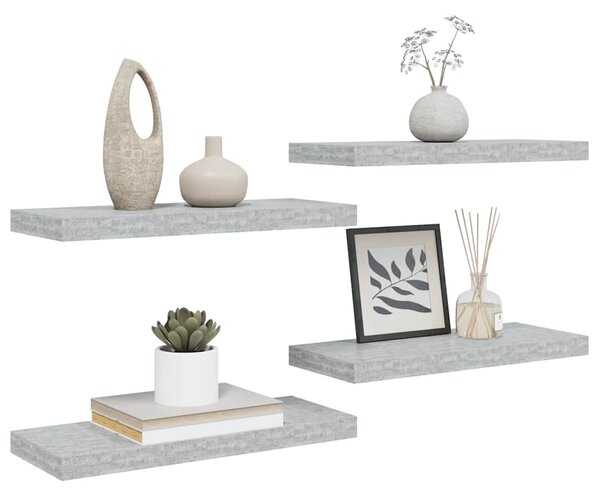 Plovoucí nástěnné police 4 ks betonově šedé 60x23,5x3,8 cm MDF 326599