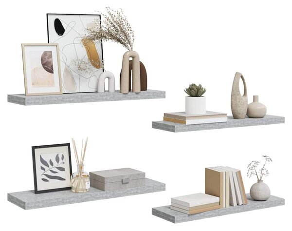 Plovoucí nástěnné police 4 ks betonově šedé 80x23,5x3,8 cm MDF 326602