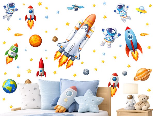 Vesmírná raketa textilní přelepitelná samolepka na zeď arch 46 x 38 cm
