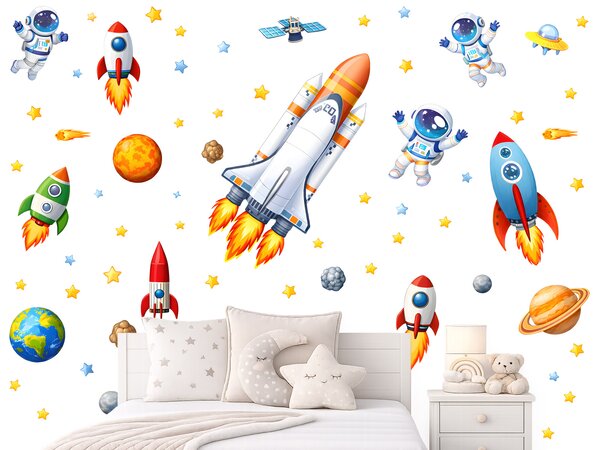 Vesmírná raketa textilní přelepitelná samolepka na zeď arch 46 x 38 cm