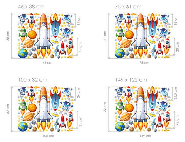 Vesmírná raketa textilní přelepitelná samolepka na zeď arch 46 x 38 cm