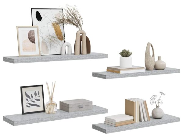 Plovoucí nástěnné police 4 ks betonově šedé 90x23,5x3,8 cm MDF 326605