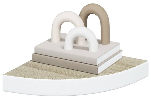 Nástěnná rohová police dub a bílá 25 x 25 x 3,8 cm MDF 326630