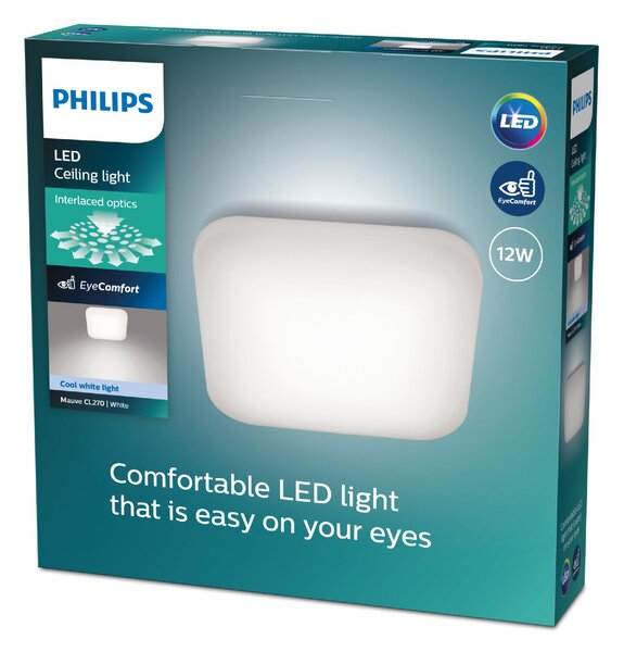 Mauve CL270 přisazené svítidlo LED 12W 1300lm 4000K 26cm hranaté IP20, bílé