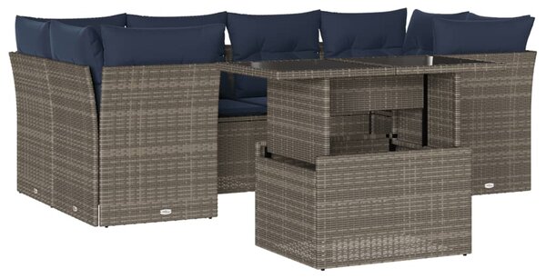 7dílná zahradní sedací souprava s polštáři šedá polyratan 3266381