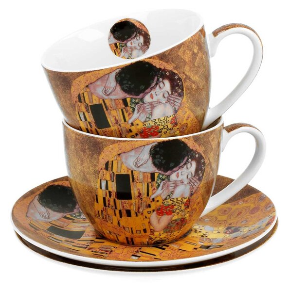Porcelánový šálek s podšálkem Klimt The Kiss 250 ml sada 2ks