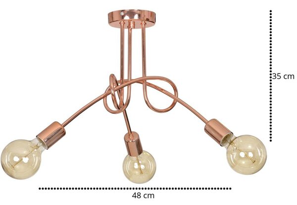 Stropní svítidlo Edison 3, měděné tělo svítidla