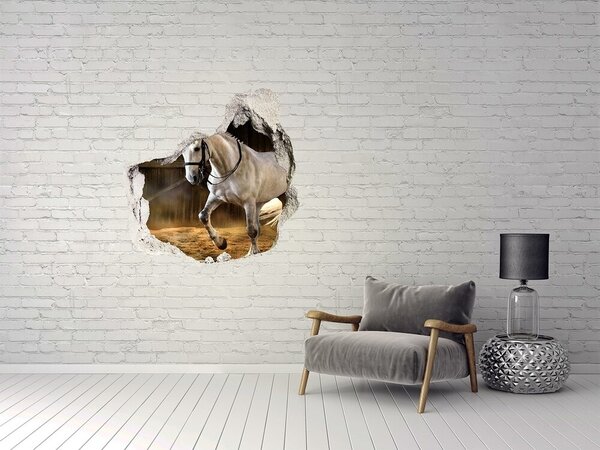 Díra 3D fototapeta na stěnu Bílý kůň ve stáji nd-p-113734003