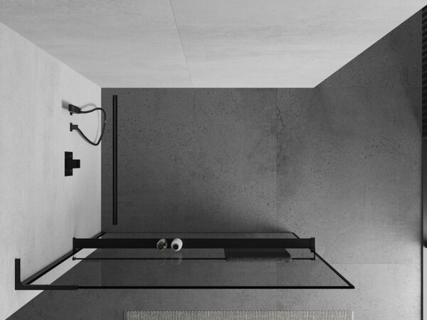 Mexen Kioto+ L sprchová stěna s policí Walk-in 60 x 200 cm, černý rám, černá - 800-060-123-70-70