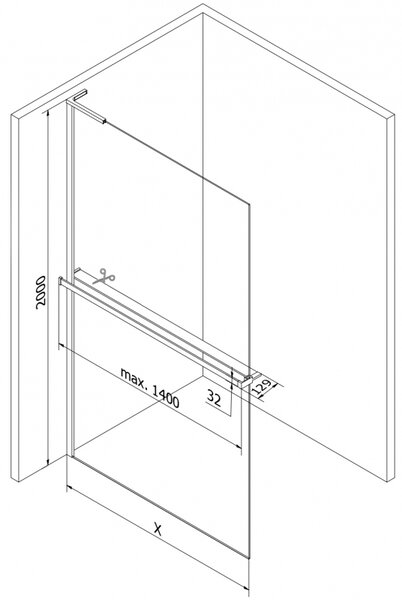 Mexen Kioto+ L sprchová stěna s policí Walk-in 60 x 200 cm, černý rám, černá - 800-060-123-70-70