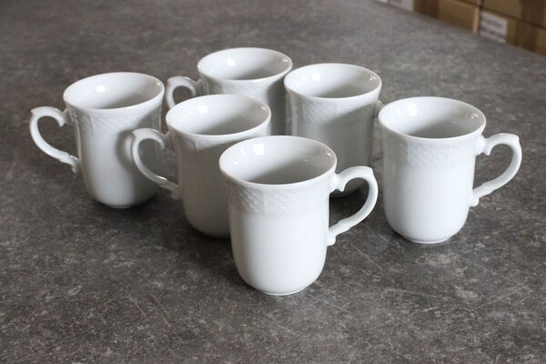 BDK-GLASS Sada 6ks bílých reliéfních porcelánových hrnků II