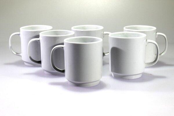 BDK-GLASS Sada 6ks bílých porcelánových hrnků I
