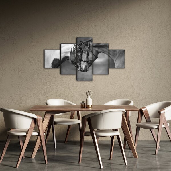 Obraz - Zamilovaní koni, černobílá (125x70 cm)