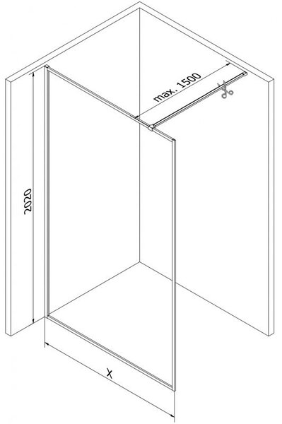 Mexen Kioto-XF walk-in sprchová zástěna s rámem 50 x 202 cm, transparentní 10 mm, černá - 800-050-104-70-00-X