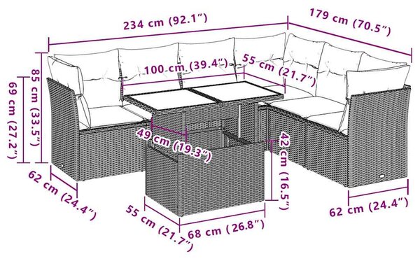 7dílná zahradní sedací souprava s poduškami černá polyratan 3266605